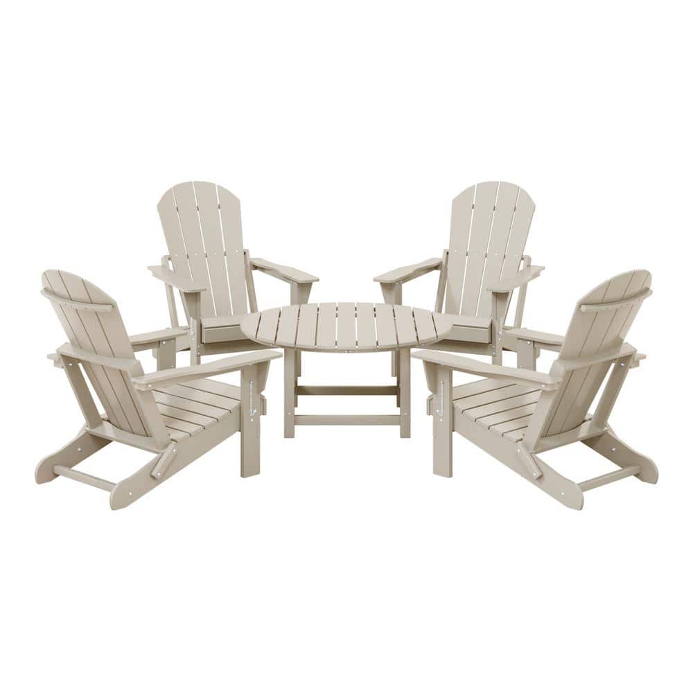 Laguna Sand Fade Resistant 5-Piece Plastic Adirondack Chair Outdoor Patio Conversation Set With Round Coffee Table price history on PriceWatchPro