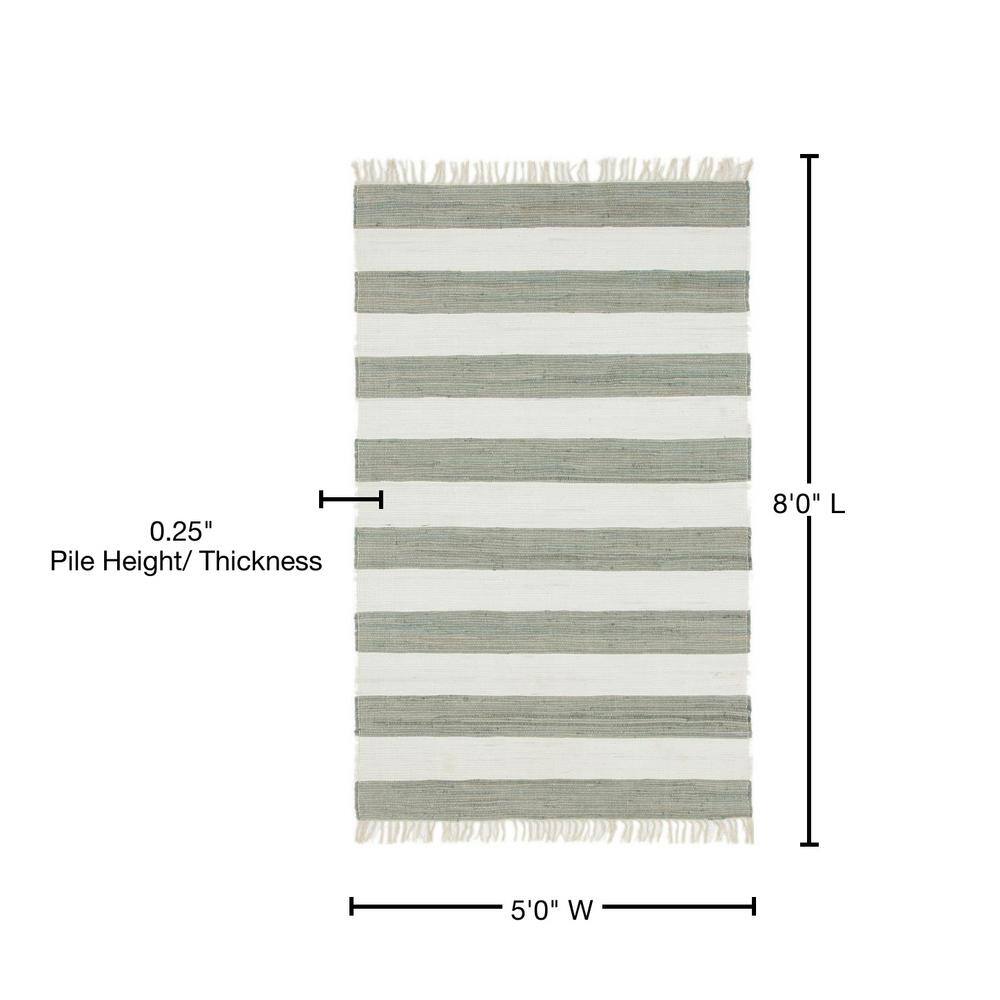 Handwoven Striped Chindi Rag Rug in Gray and Cream Cotton