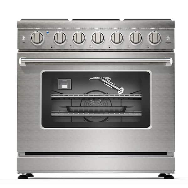 36.2 in. 6-Burner Slide-In Gas Range with 6 cu. ft. Rapid Convection Oven and Storage Drawer in Silver