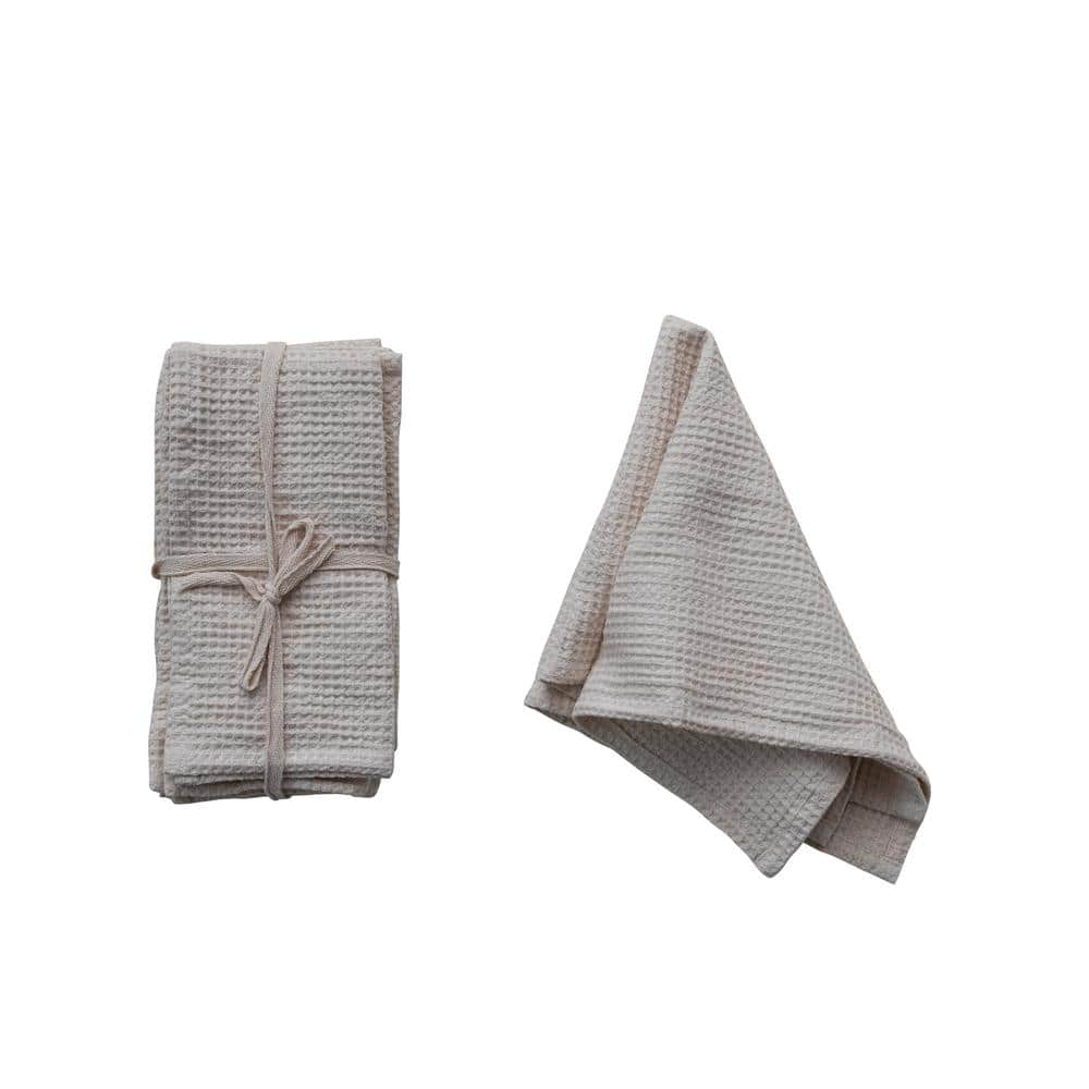 BLANKET STITCH NAPKINS SET OF 6, Linen-Grey, 18''x18''.