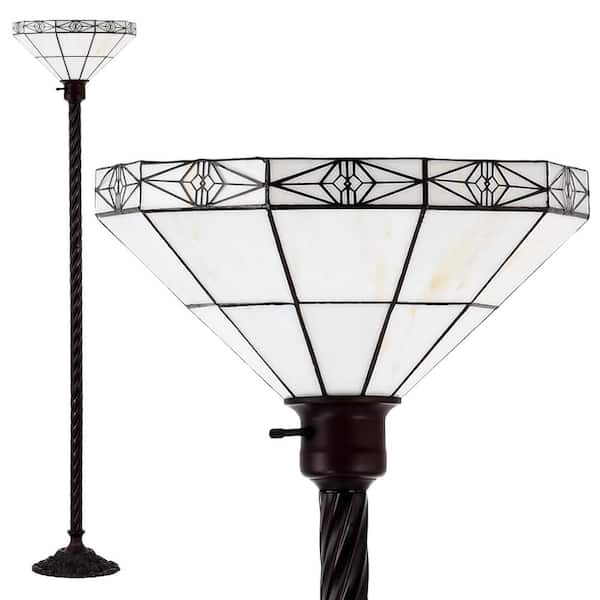 Warehouse of Tiffany 72 in. Antique Bronze Mission White Stained Glass Floor Lamp with Foot Switch
