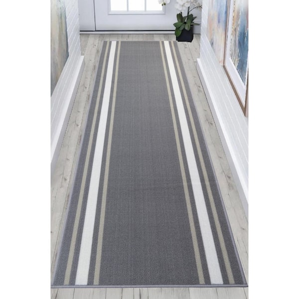 Solid Border Design Cut to Size Gray Color 31 .5" Width x Your Choice Length Custom Size Slip Resistant Stair Runner Rug