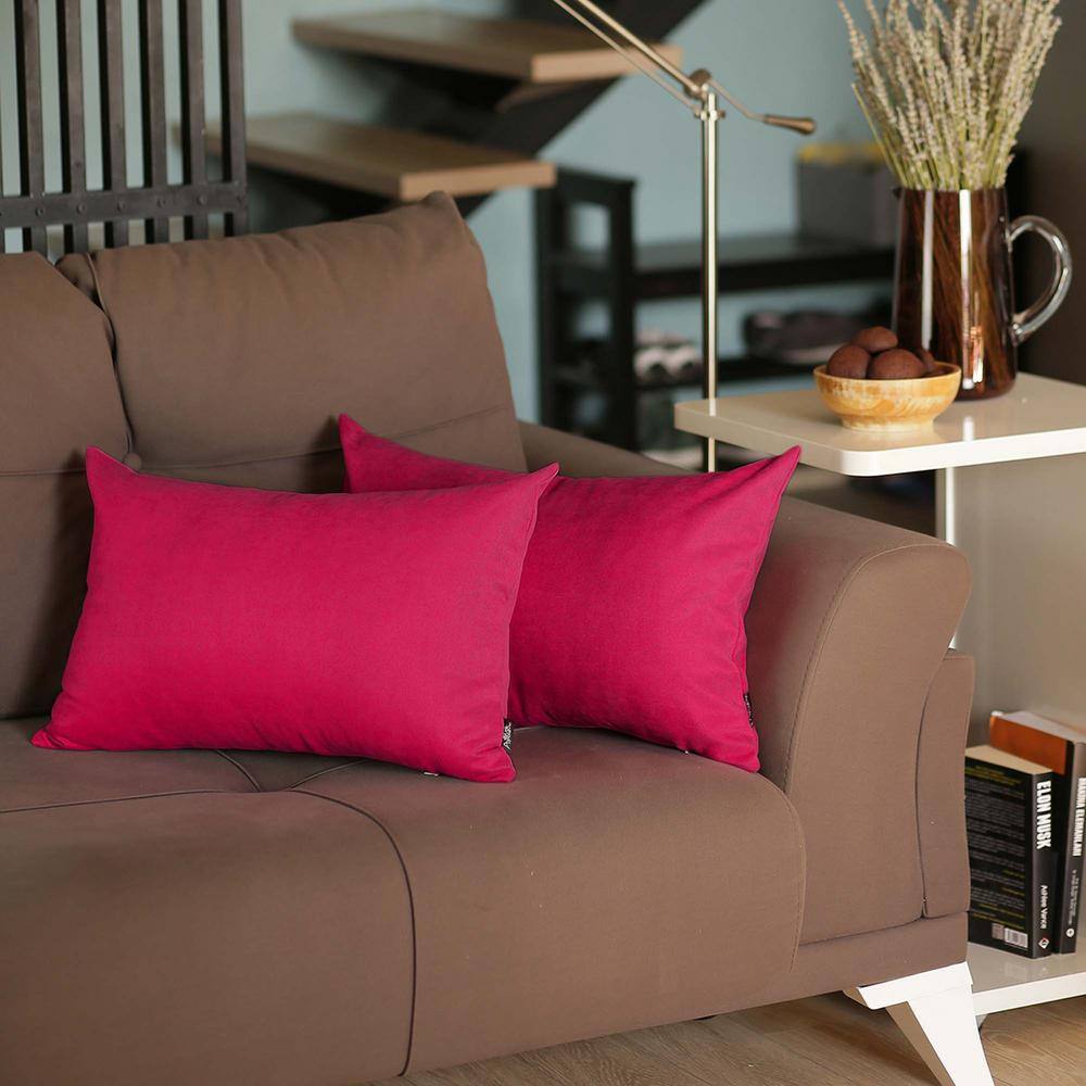 Dark Pink Polyester Lumbar Pillow Covers Set of 2