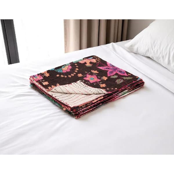 Brown, Beige Floral Cotton Throw Blanket