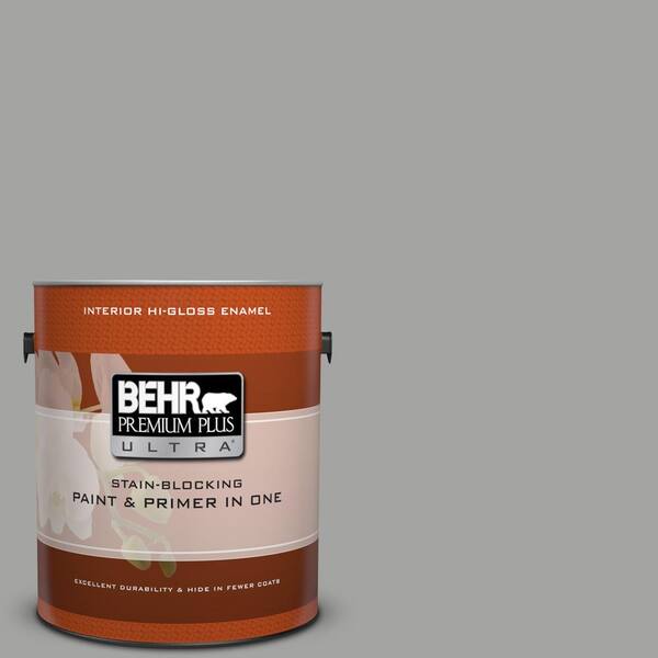 BEHR Premium Plus Ultra 1 gal. #PPU24-18 Great Graphite Hi-Gloss Enamel Interior Paint and Primer in One