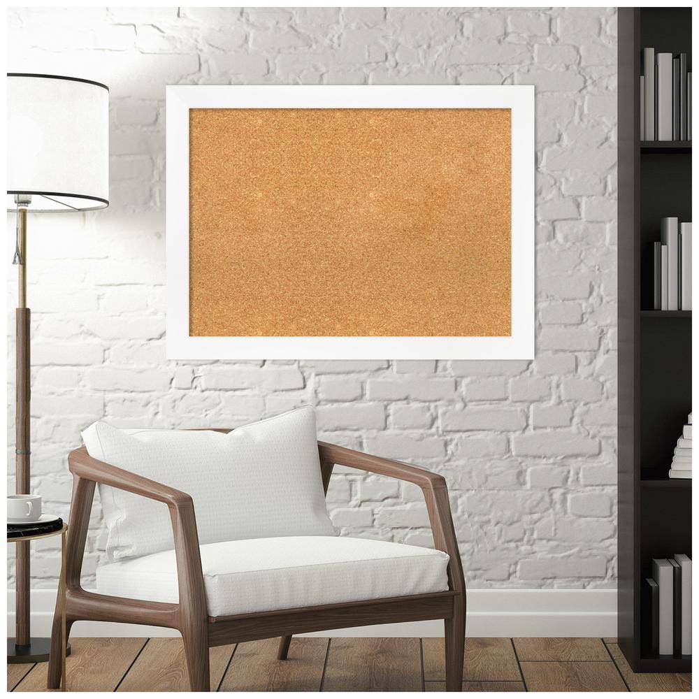 White Framed Natural Cork Bulletin Board 34" x 27"
