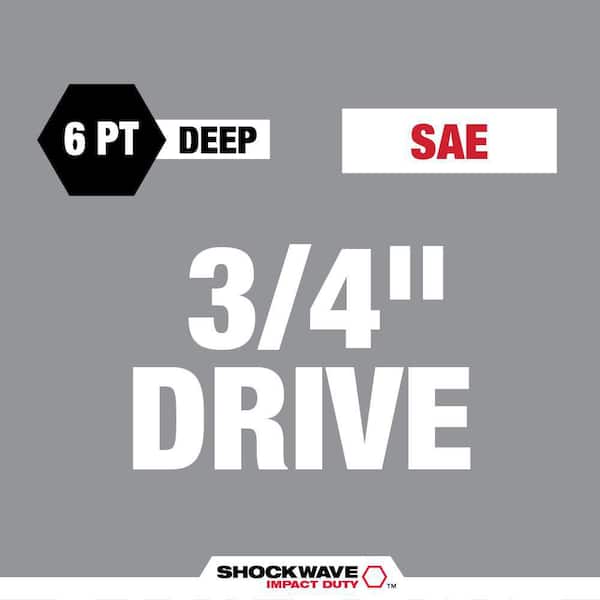 Milwaukee SHOCKWAVE 3/4 in. Drive SAE Deep Well Impact 6 Point Impact Socket Set (8-Piece) - 2