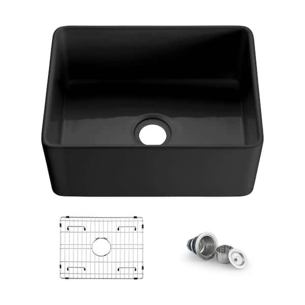 Pure 24 in. Fireclay Kitchen Farmhouse Apron Front Single Bowl Sink-Matte Black
