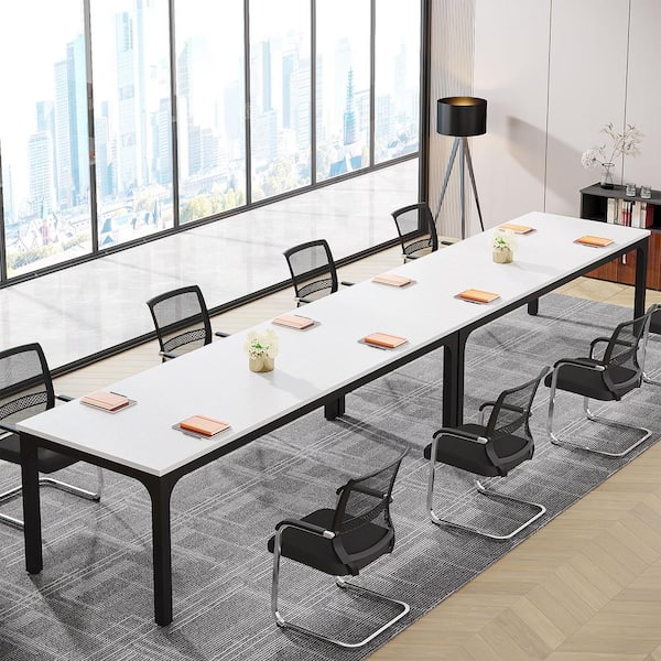 BYBLIGHT Moronia 78. 7in. 1 Piece Rectangle White Wood Conference Table Desk Large Meeting Seminar Table with Black Metal Frame