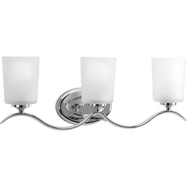 Progress Lighting Inspire Collection 3-Light Polished Chrome Etched Glass Traditional Bath Vanity Light