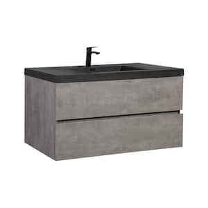 48 in. W x 20 in. D x 22 in. H Single Sink Wall-Mounted Bath Vanity in Grey with Matte Black Quartz Sand Top