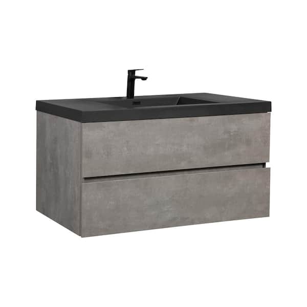 JimsMaison 48 in. W x 20 in. D x 22 in. H Single Sink Wall-Mounted Bath Vanity in Grey with Matte Black Quartz Sand Top