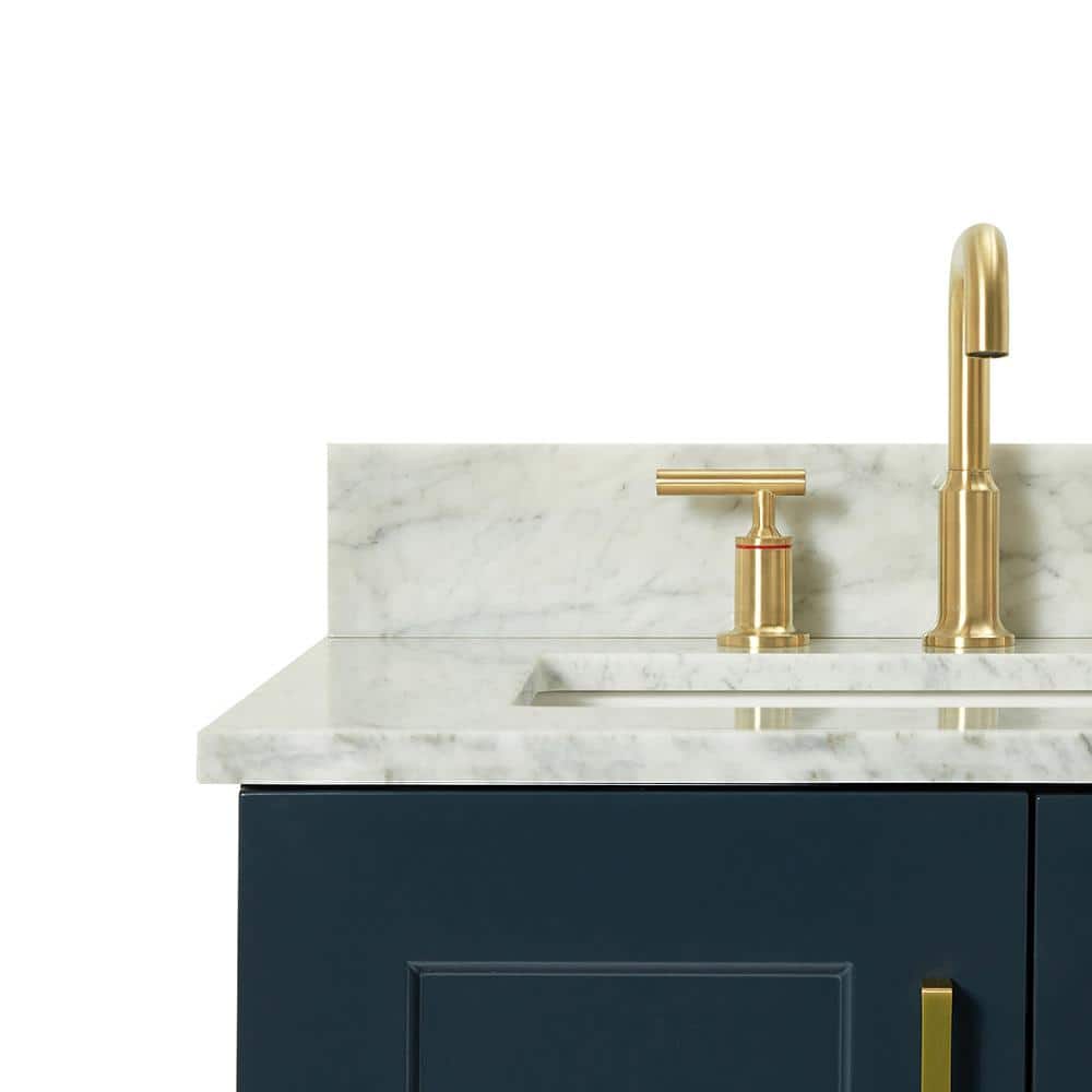 Midnight Blue Freestanding Vanity with Carrara Marble Top