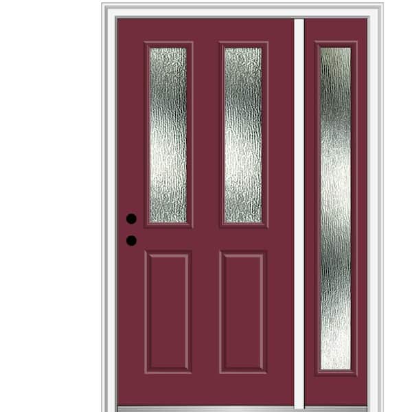 MMI Door 48 in. x 80 in. Right-Hand Inswing Rain Glass Burgundy Fiberglass Prehung Front Door on 4-9/16 in. Frame
