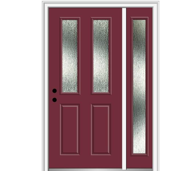 MMI Door 50 in. x 80 in. Right-Hand Inswing Rain Glass Burgundy Fiberglass Prehung Front Door on 4-9/16 in. Frame