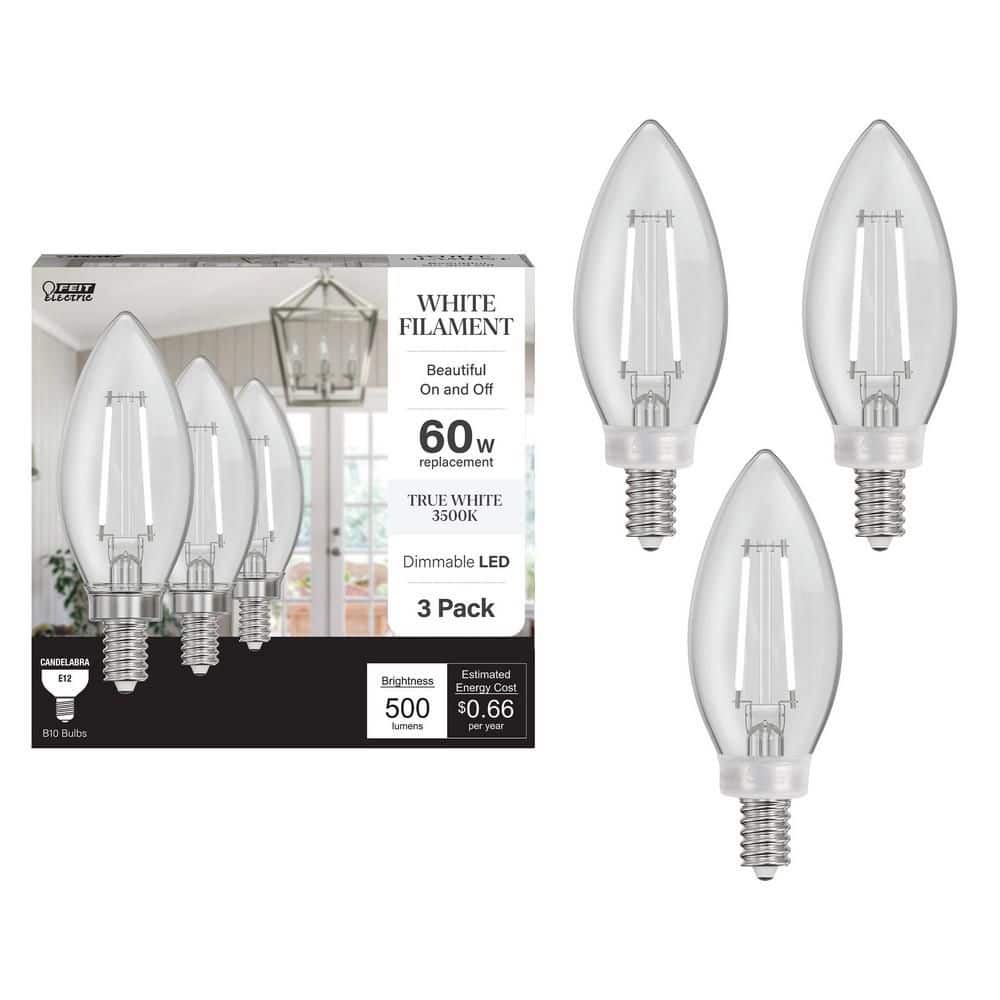 Feit Electric 60-Watt Equivalent B10 E12 Candelabra Dim White