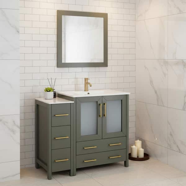 42 in. W x 18 in. D x 36 in. H Vintage Green Bath Vanity with White Ceramic Top and Mirror