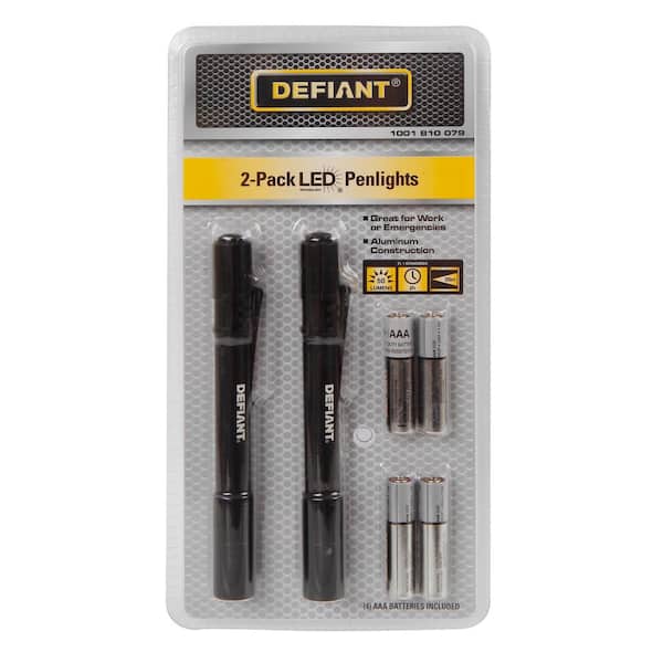 defiant 2 pack rechargeable flashlight LED Aluminum Combo (8-pack) with Batteries A lightweight construction makes these flashlights easy to carry and 2 modes Defiant 500 Lumens LED Rechargeable