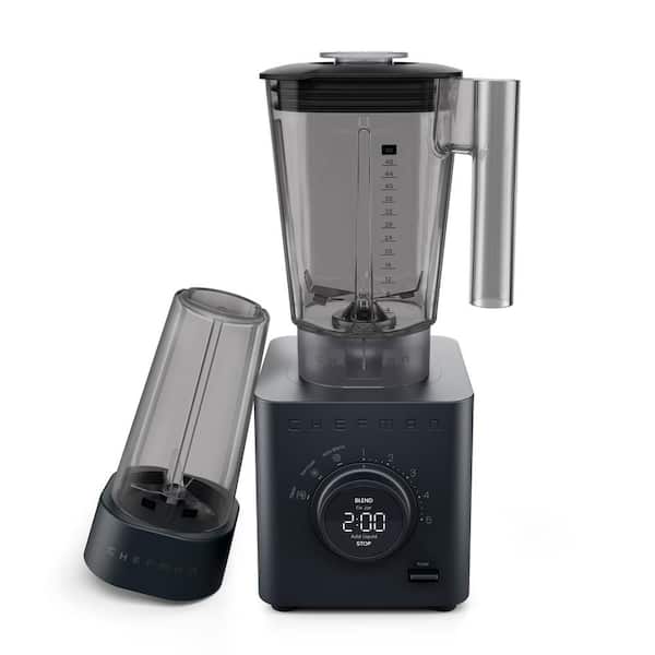 Chefman 48 oz. 6-Speed Midnight Countertop Blender with 20 oz. Travel Jar and Tamper/Scraper Tool
