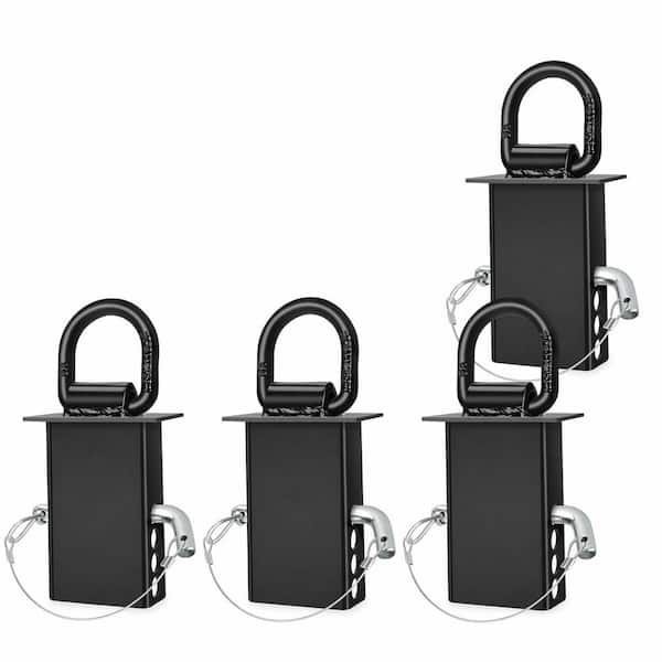 4-Pack Steel Trailer Stake Pocket D Ring Tie Down Anchor with Anti-Loss Cord Black for Flatbed Cargo Truck