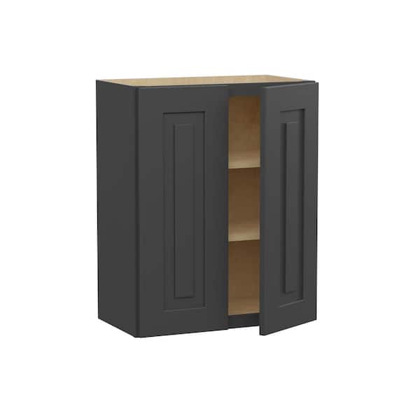 Home Decorators Collection Grayson 24 in. W x 12 in. D x 30 in. H Assembled Plywood Wall Kitchen Cabinet in Deep Onyx with Soft Close