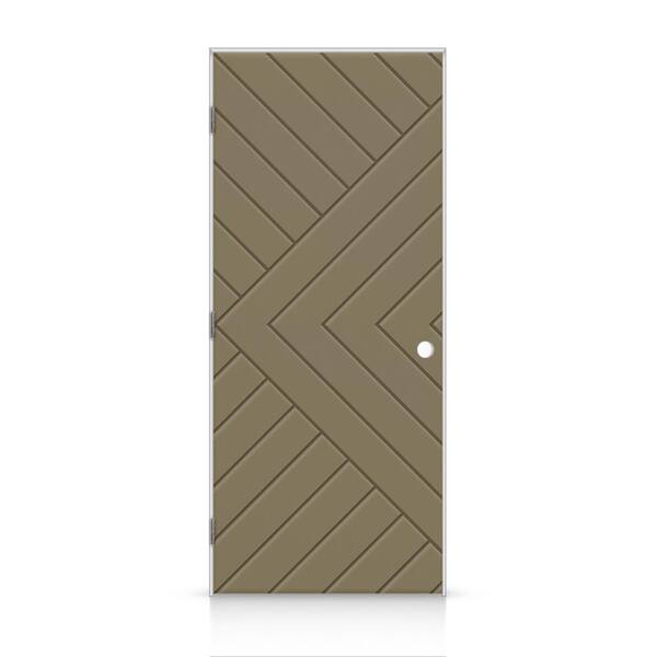 CALHOME 24 in. x 80 in. Chevron Arrow Right-Handed Hollow-Core Olive Green Painted Composite Single Prehung Interior Door