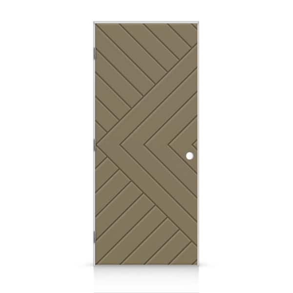CALHOME 32 in. x 80 in. Chevron Arrow Right-Handed Hollow-Core Olive Green Painted Composite Single Prehung Interior Door