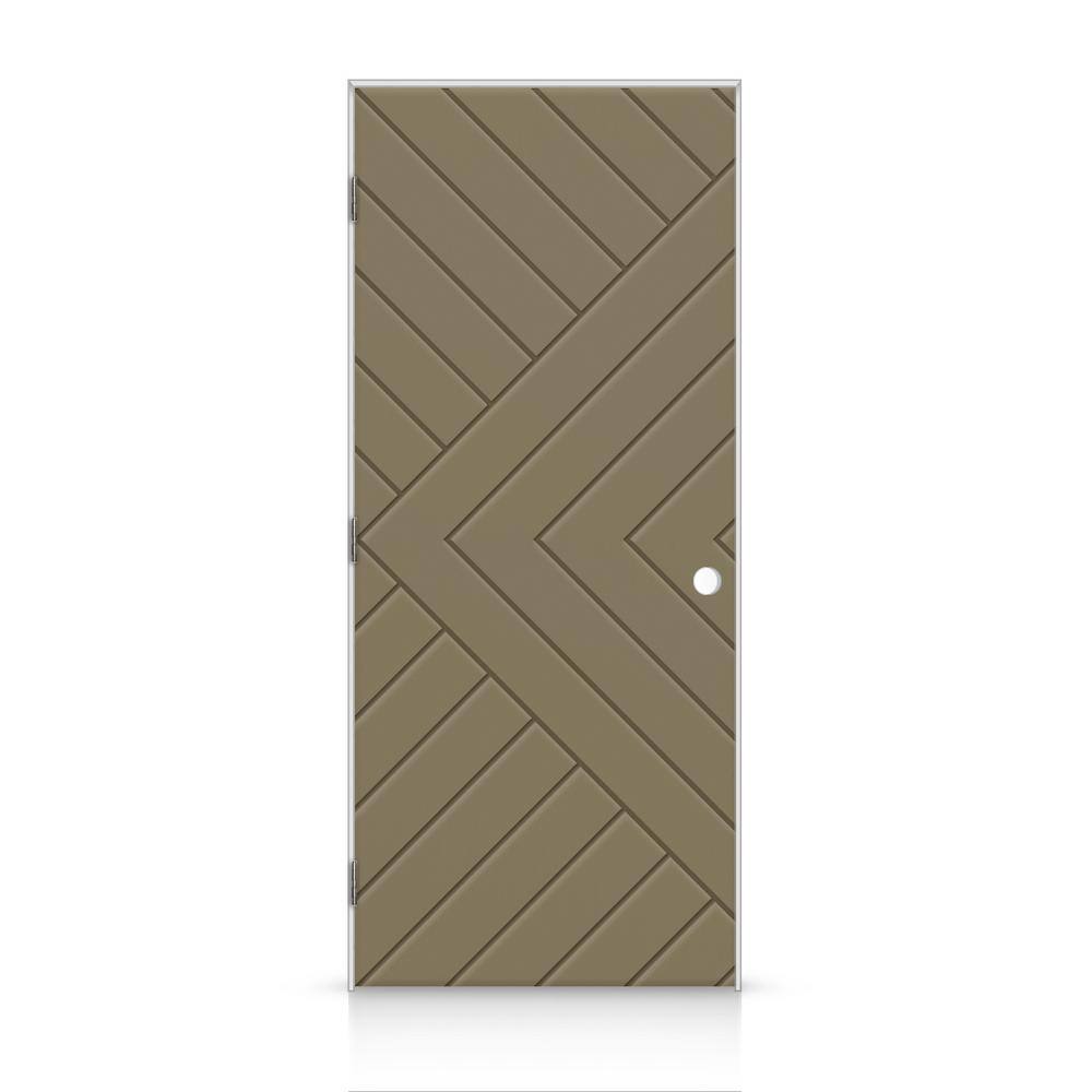 36 in. x 96 in. Chevron Arrow Right-Handed Hollow-Core Olive Green Painted Composite Single Prehung Interior Door price history on PriceWatchPro