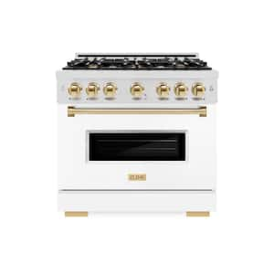 Classic 36 in. 6-Burner Gas Range with Gas Convection Oven in Fingerprint Resistant Stainless Steel, Matte White & Gold