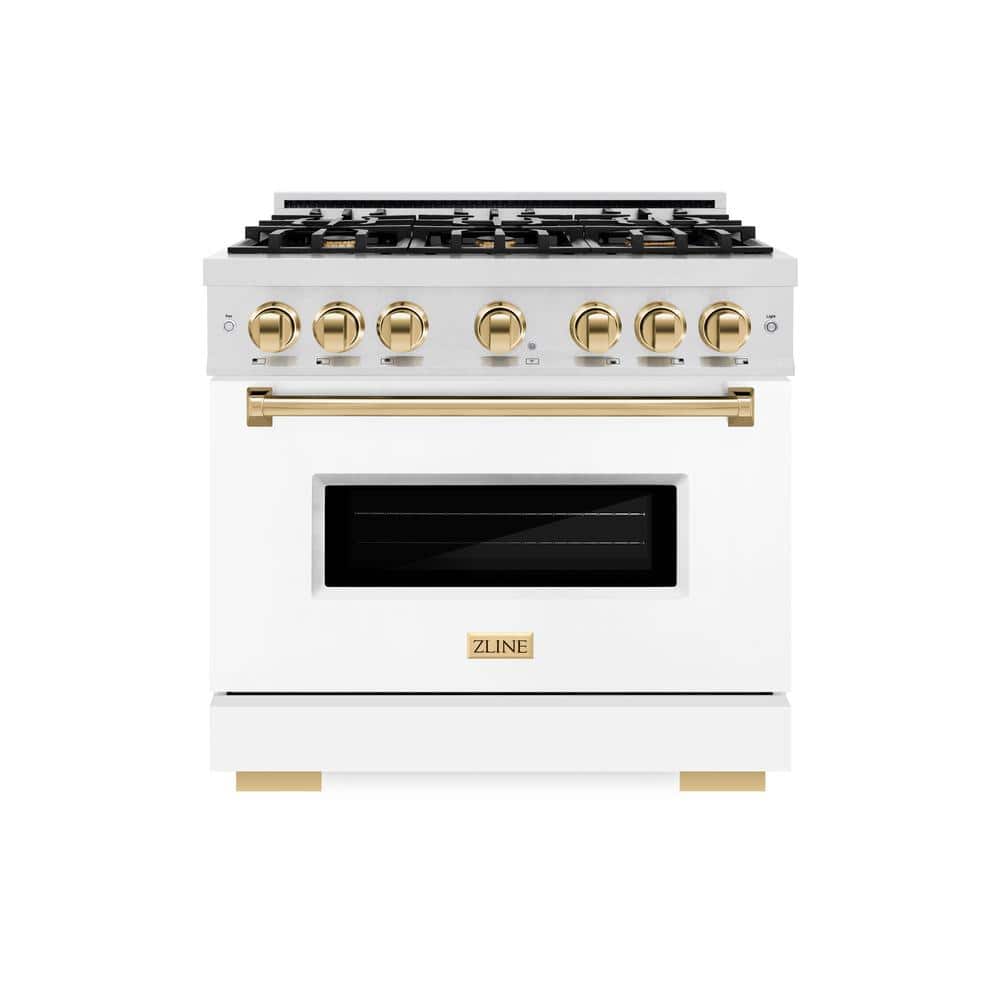 Autograph 36 in. Classic Gas Range with 6 Burners and Convection Gas Oven in Satin Steel with White and Gold Accents price history on PriceWatchPro