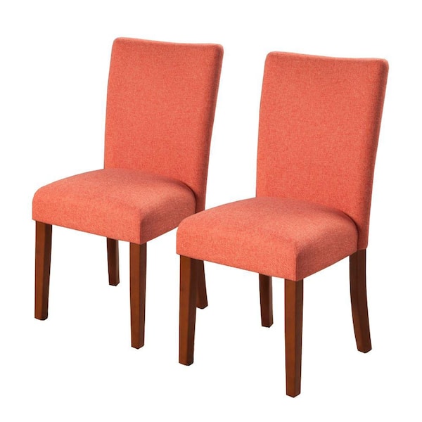 Benjara Orange and Brown Fabric Wooden Legs Parson Dining Chair