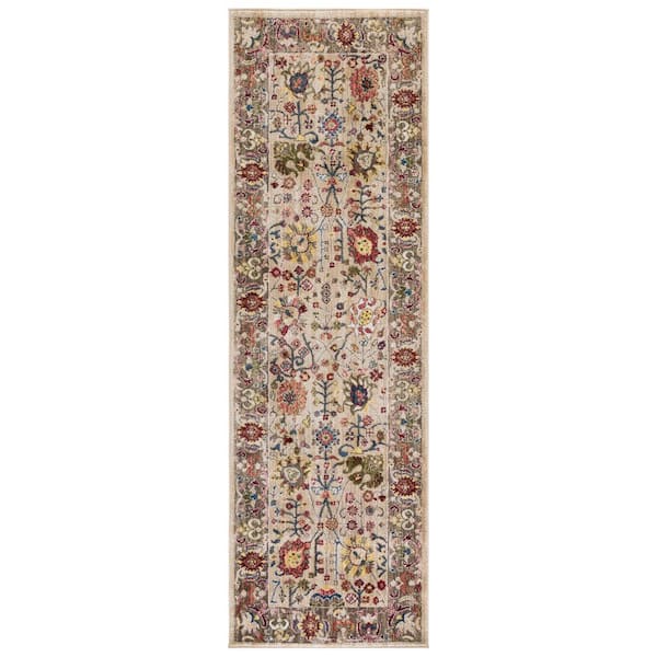 Kashan 3 ft. x 10 ft. Beige/Taupe Floral Border Runner Rug