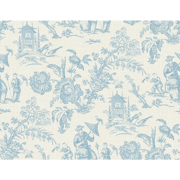 Seabrook Designs Bleu Bisque Colette Chinoiserie Paper Unpasted Nonwoven Wallpaper Roll 60.75 sq. ft.