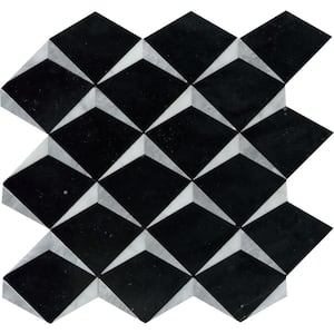 Bizou Black/White 13 in. x 13 in. Polished Marble Mosaic Wall Tile (6.53 sq. ft./Case)