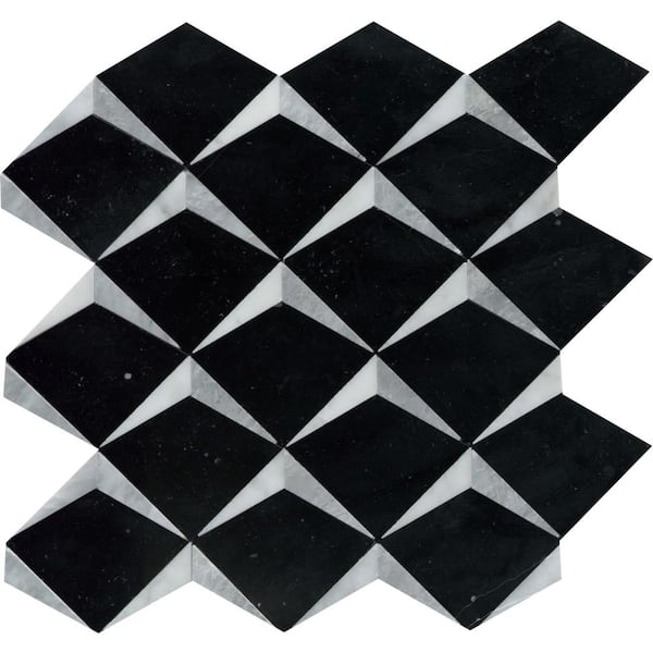 EMSER TILE Bizou Black/White 13 in. x 13 in. Polished Marble Mosaic Wall Tile (6.53 sq. ft./Case)