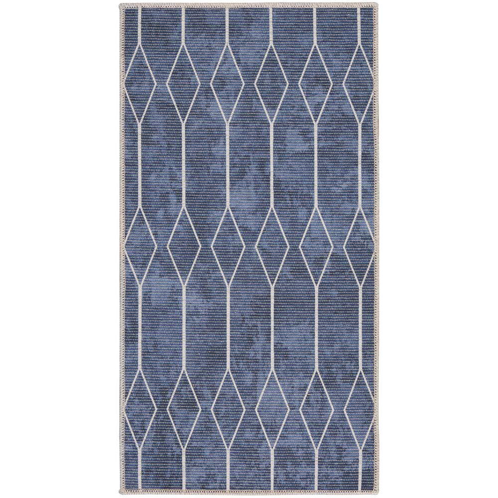 Navy Geometric Flat Woven Synthetic Washable Rug 2' x 3'9"