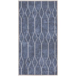 57 Grand Machine Washable Navy Doormat 2 ft. x 4 ft. Geometric Contemporary Kitchen Area Rug