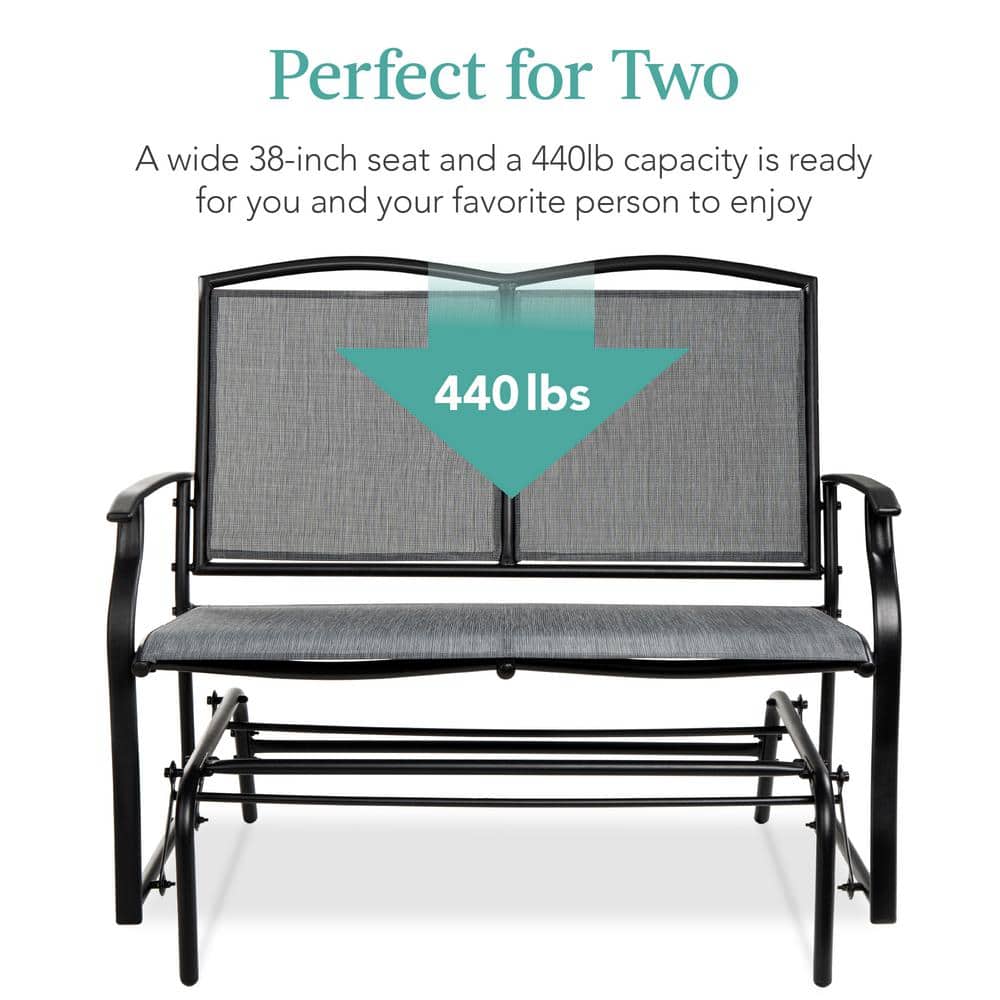 Gray Steel Outdoor Loveseat Glider with Textilene Fabric