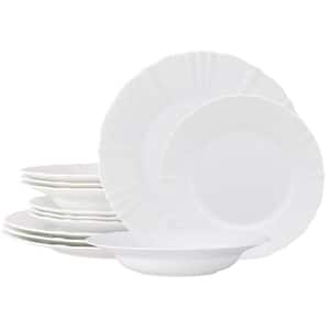 Cher Blanc (White) Porcelain 12-Piece Dinnerware Set, Service For 4