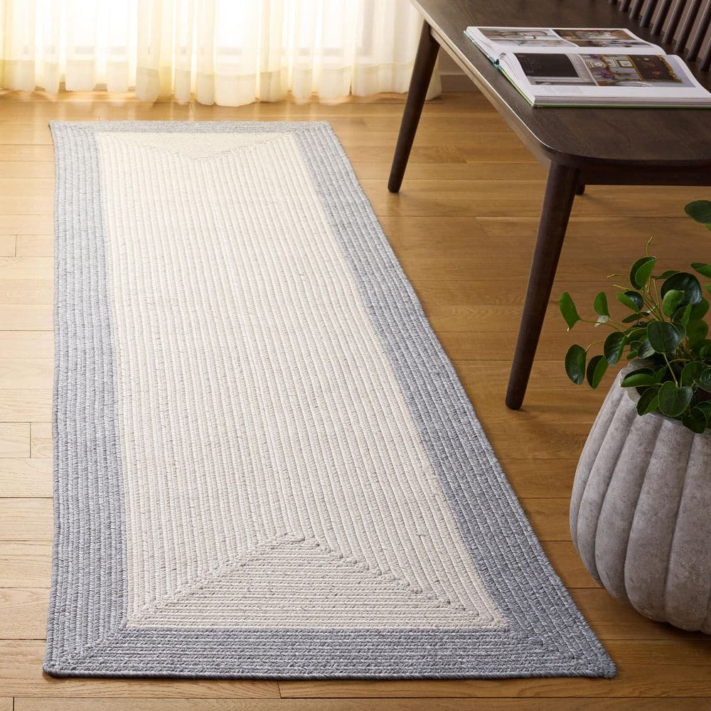 Braided 2 ft. x 8 ft. Ivory/Gray Border Modern Washable Runner Rug price history on PriceWatchPro