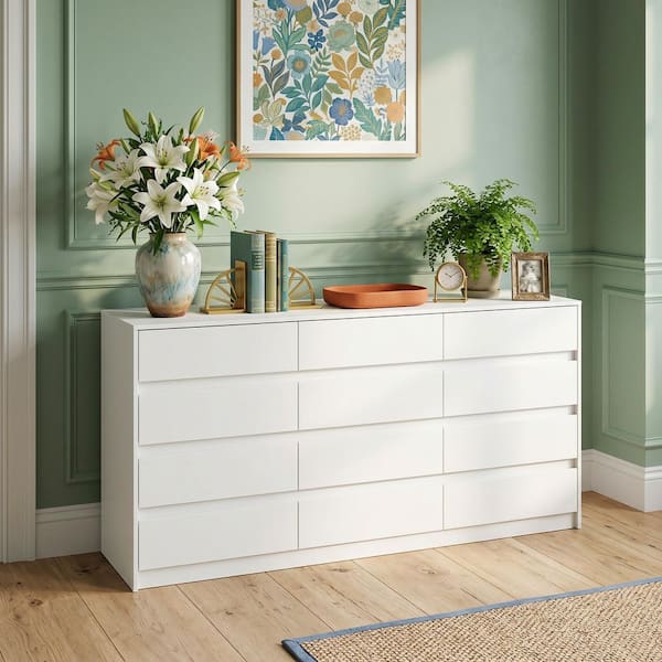 32 inch long dresser FUFU&GAGA White 32 in. Height Wooden Storage Cabinet, Chest of Drawers,  Dresser for Home Storage with 12-Drawer L-THD-210251-01-c1