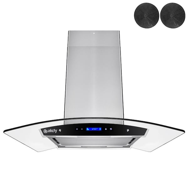 Akdy 30 In Convertible Kitchen Island Mount Range Hood In Stainless Steel With Tempered Glass Touch Control Carbon Filter Rh0257 The Home Depot