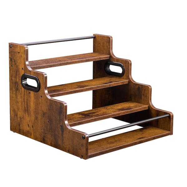 12.4in. H x 15.9in. W 16-Bottle Rustic Wood and Metal 4-Tier Liquor Display Shelf for Kitchen or Bar