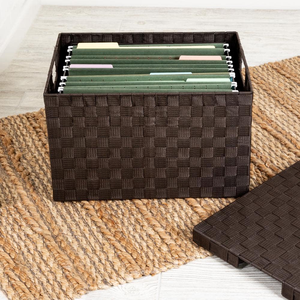 Espresso Brown Large Woven File Storage Box with Lid