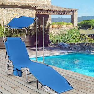 Navy 5-Position Adjustable with Canopy Shade Metal Outdoor Lounge Chair