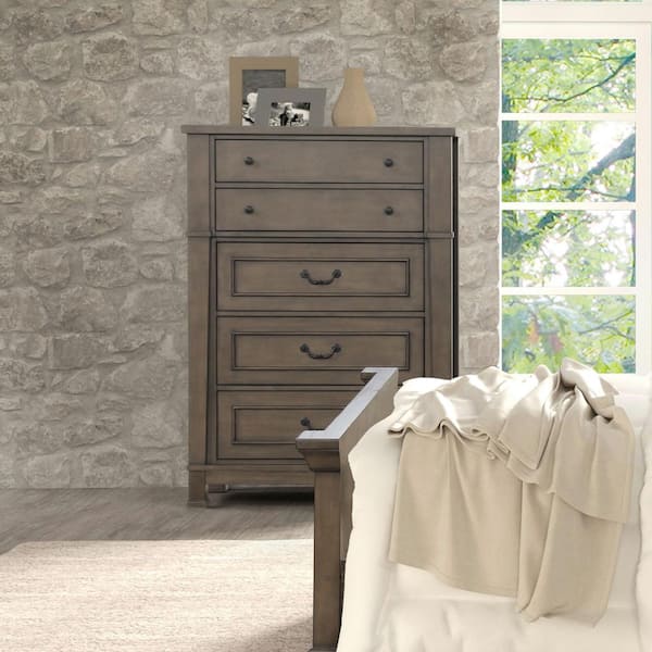 Yates Dark Walnut 5-Drawer 39 in. Chest of Drawers