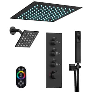 3-Spray Smart LED His and Hers Showers Wall Bar Shower Kit with Hand Shower, Anti-Scald Valve in Matte Black