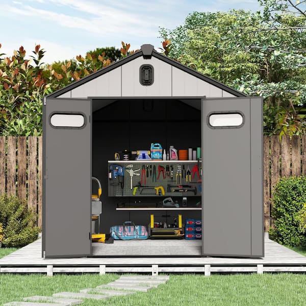 domi outdoor living Domi 8 ft. x 12 ft. Resin Gable Outdoor