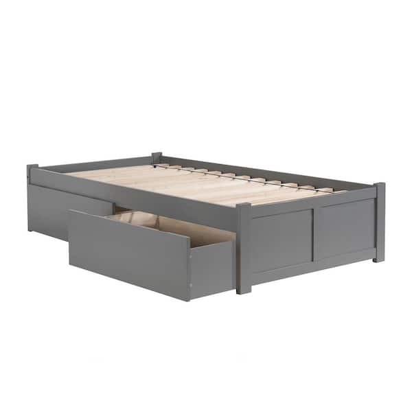 Concord Queen Platform Bed with Flat Panel Foot Board and 2 Urban Bed Drawers in Grey