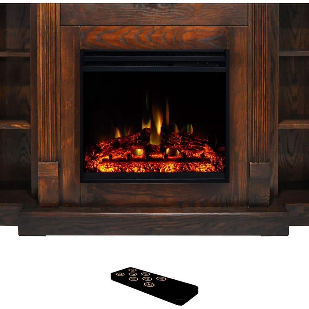 Sanoma 72'' Walnut Electric Fireplace with Mantel and Bookshelves